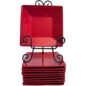 Waechtersbach Fun Factory Red-Cherry ~ Set of 4 ~ Square Salad Plates ~ 7"